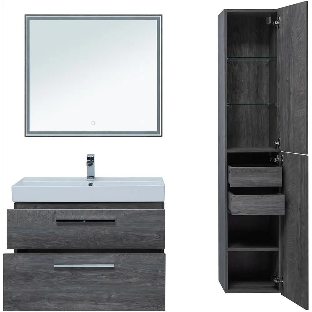 Фото 7 Тумба под раковину Aquanet Nova 00243658 98.40см подвесная цвет дуб рошелье