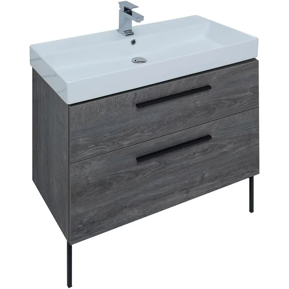 Фото 11 Тумба под раковину Aquanet Nova 00243658 98.40см подвесная цвет дуб рошелье