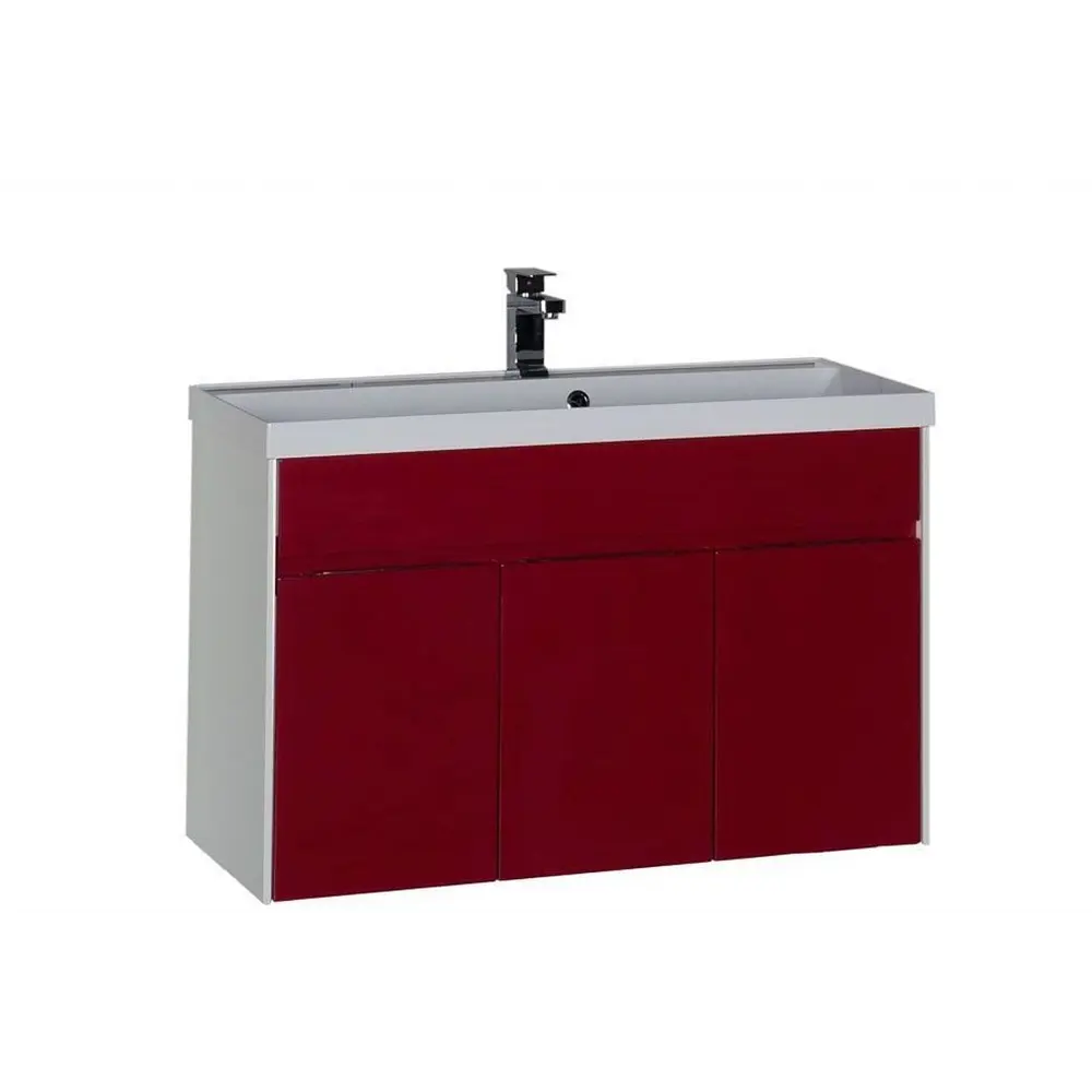 Фото Тумба под раковину Aquanet Латина 00179928 100см подвесная цвет бордо/белый