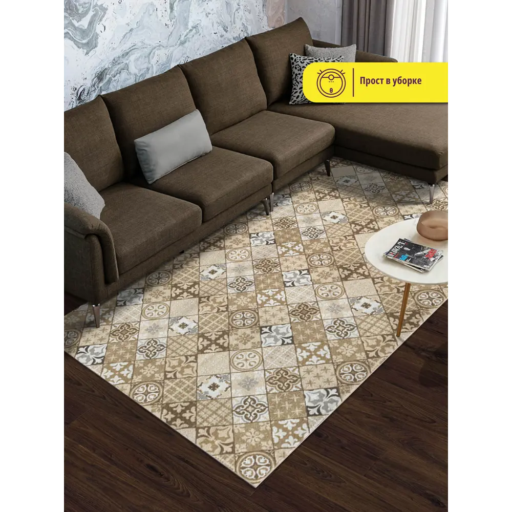 Фото 2 Коврик вырезной icarpet PRINT антискользящий 137 "Плитка Карфаген" 120x200 бежевый с серым S Фото 2 Коврик вырезной icarpet PRINT антискользящий 137 "Плитка Карфаген" 120x200 бежевый с серым S