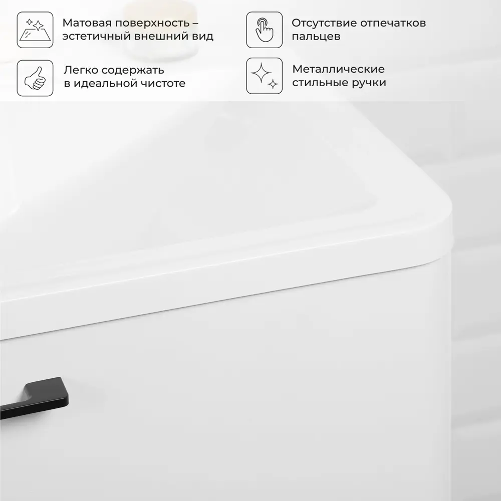 Фото 8 Тумба с раковиной напольная Итана Nais 60 2.0 595x450x780, белый матовый Фото 8 Тумба с раковиной напольная Итана Nais 60 2.0 595x450x780, белый матовый