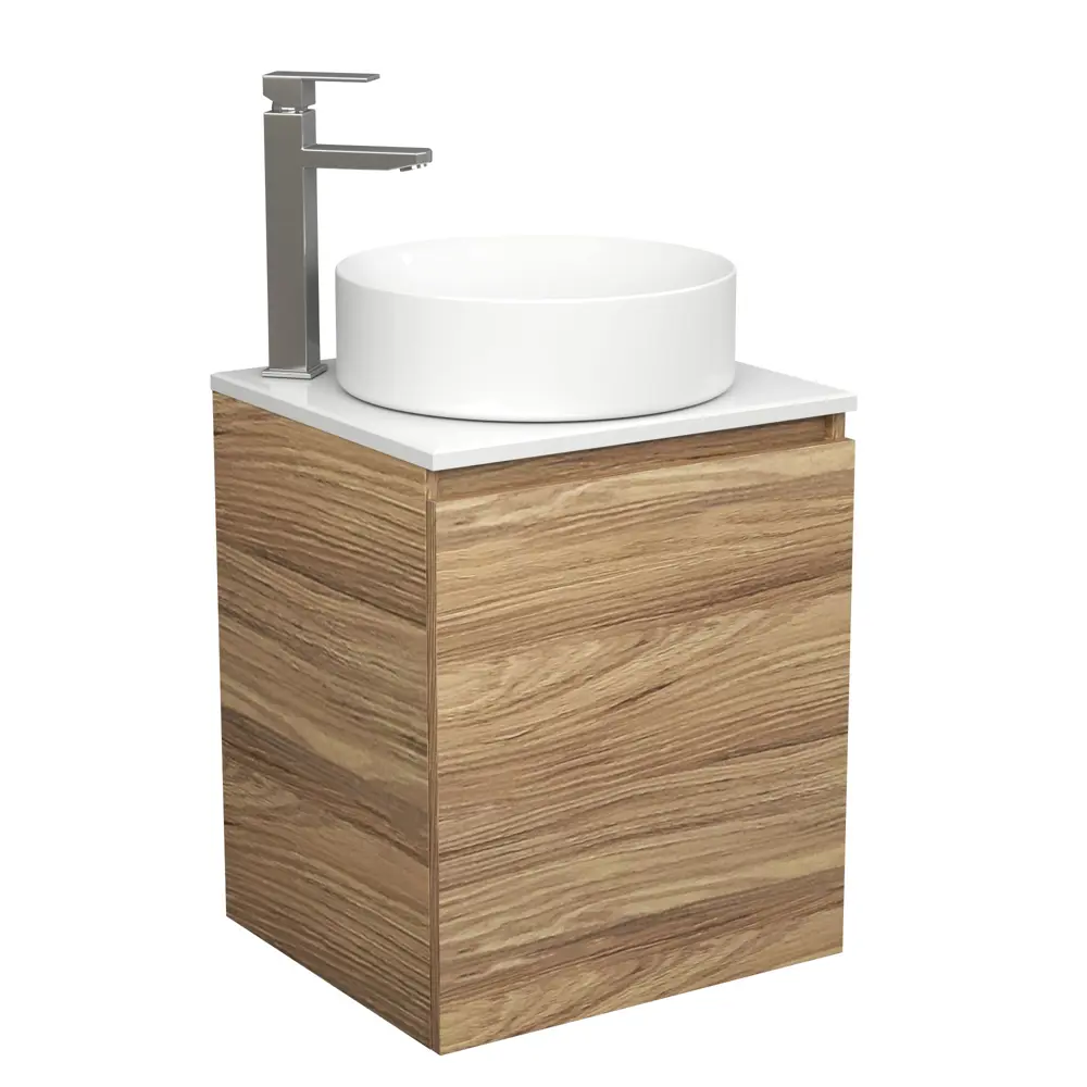 Фото Тумба Bau Dream Blackwood 50 с дверцей SD3051, раковина BAU Dream круглая D41, смеситель для раковины высокий Hotel Still, нержавеющая сталь