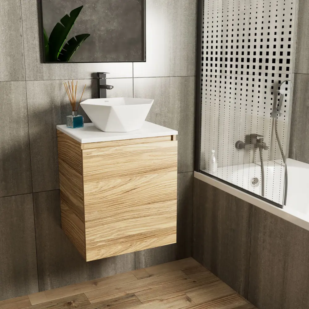 Фото 2 Тумба Bau Dream Blackwood 50 с дверцей SD3095, раковина Crystal 40x40, смеситель для раковины высокий Hotel Black, черный Фото 2 Тумба Bau Dream Blackwood 50 с дверцей SD3095, раковина Crystal 40x40, смеситель для раковины высокий Hotel Black, черный