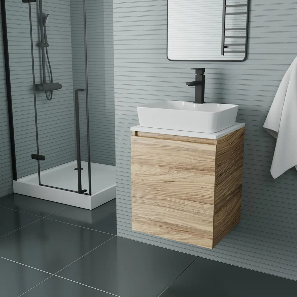 Фото 2 Тумба Bau Dream Blackwood 50 с дверцей SD3167, раковина Cerama 48x37 белая, смеситель Hotel Black, черный Фото 2 Тумба Bau Dream Blackwood 50 с дверцей SD3167, раковина Cerama 48x37 белая, смеситель Hotel Black, черный