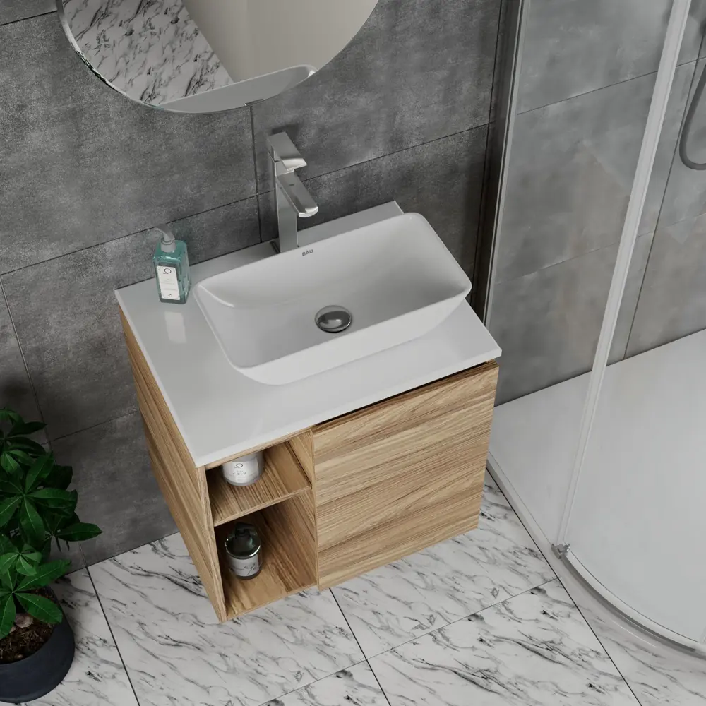 Фото 2 Тумба Bauedge Bau Dream Blackwood 60 правая раковина Spectrum mini 47x24 смеситель для раковины высокий Hotel Still выпуск клик клак хром Фото 2 Тумба Bauedge Bau Dream Blackwood 60 правая раковина Spectrum mini 47x24 смеситель для раковины высокий Hotel Still выпуск клик клак хром