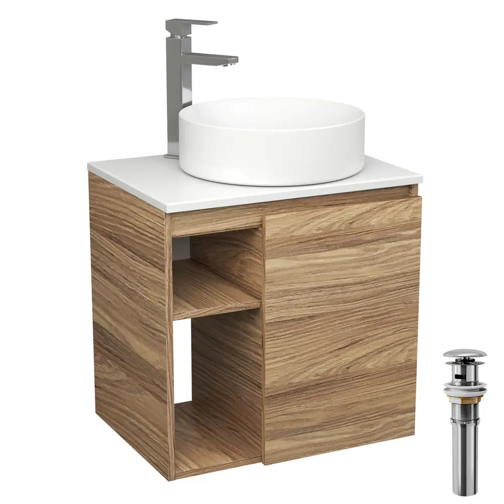 Фото Тумба Bauedge Bau Dream Blackwood 60 правая раковина круглая D41 смеситель для раковины высокий Hotel Still выпуск клик клак хром Фото Тумба Bauedge Bau Dream Blackwood 60 правая раковина круглая D41 смеситель для раковины высокий Hotel Still выпуск клик клак хром