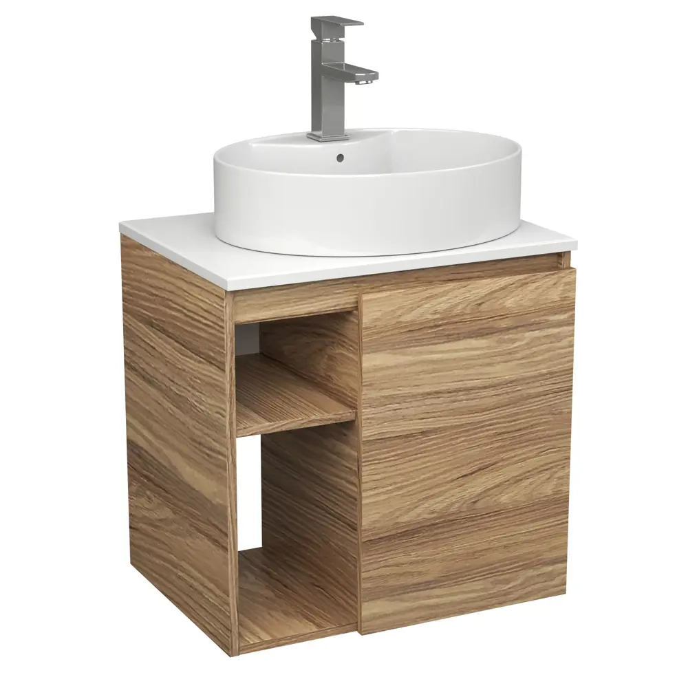 Фото Тумба Bauedge Bau Dream Blackwood 60 правая раковина Nimb 51x41 белая смеситель Hotel Still нерж. сталь