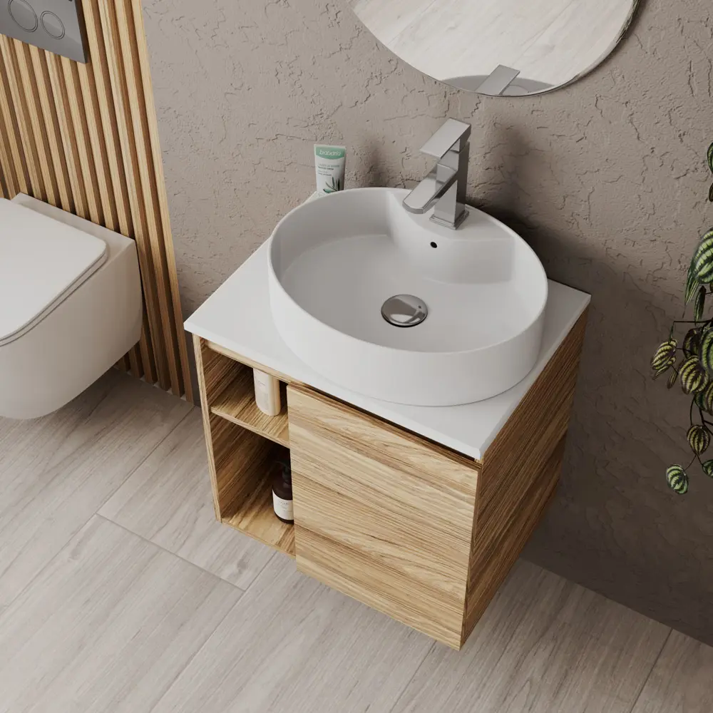 Фото 2 Тумба Bauedge Bau Dream Blackwood 60 правая раковина Nimb 51x41 белая смеситель Hotel Still нерж. сталь выпуск клик клак хром Фото 2 Тумба Bauedge Bau Dream Blackwood 60 правая раковина Nimb 51x41 белая смеситель Hotel Still нерж. сталь выпуск клик клак хром