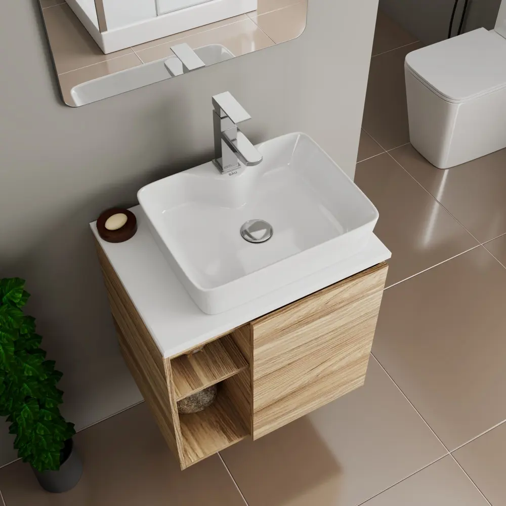 Фото 2 Тумба Bauedge Bau Dream Blackwood 60 правая раковина Cerama 48x37 белая смеситель Hotel Still нерж. сталь выпуск клик клак хром Фото 2 Тумба Bauedge Bau Dream Blackwood 60 правая раковина Cerama 48x37 белая смеситель Hotel Still нерж. сталь выпуск клик клак хром