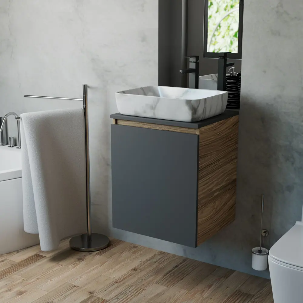 Фото 2 Тумба Bauedge Bau Dream Blackwood 50 графит раковина BAU Hotel 51x39 мрамор смеситель для раковины высокий Hotel Black черный Фото 2 Тумба Bauedge Bau Dream Blackwood 50 графит раковина BAU Hotel 51x39 мрамор смеситель для раковины высокий Hotel Black черный