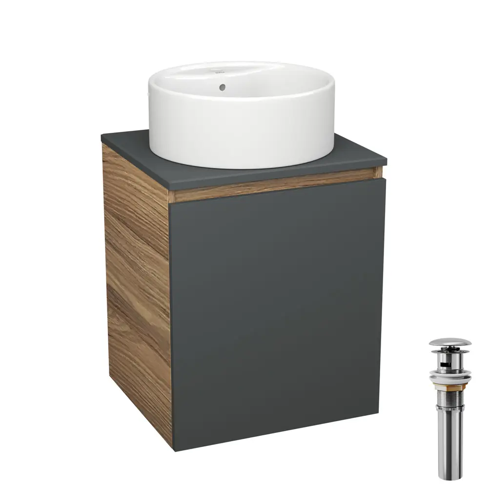 Фото Тумба Bauedge Bau Dream Blackwood 50 графит раковина Element D40 белая выпуск клик клак хром Фото Тумба Bauedge Bau Dream Blackwood 50 графит раковина Element D40 белая выпуск клик клак хром
