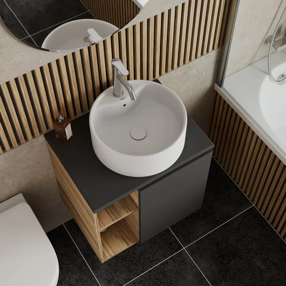 Фото 2 Тумба Bauedge Bau Dream Blackwood 60 правая SD4309 графит раковина BAU Element D40 белая смеситель Hotel Dream выпуск клик клак белый Фото 2 Тумба Bauedge Bau Dream Blackwood 60 правая SD4309 графит раковина BAU Element D40 белая смеситель Hotel Dream выпуск клик клак белый