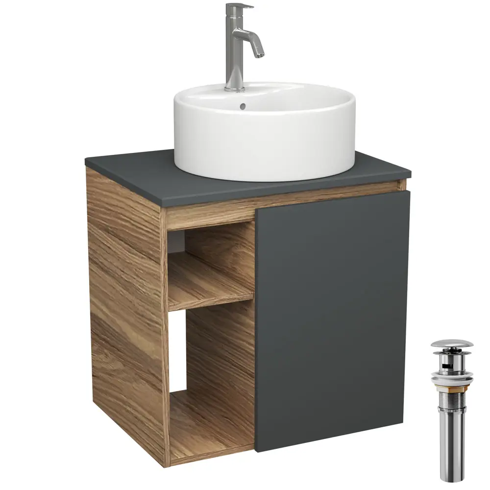 Фото Тумба Bauedge Bau Dream Blackwood 60 правая SD4308 графит раковина BAU Element D40 белая смеситель Hotel Dream выпуск клик клак хром Фото Тумба Bauedge Bau Dream Blackwood 60 правая SD4308 графит раковина BAU Element D40 белая смеситель Hotel Dream выпуск клик клак хром