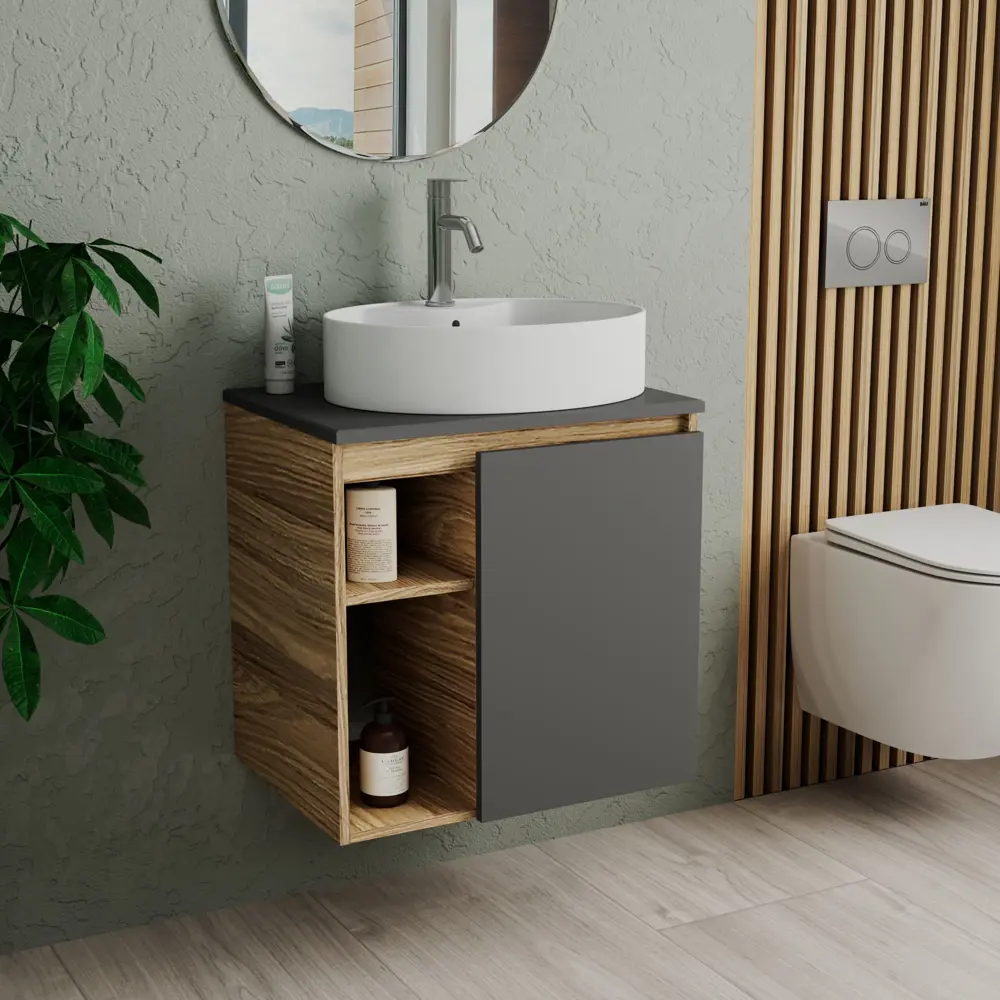 Фото 2 Тумба Bauedge Bau Dream Blackwood 60 правая графит раковина BAU Nimb 51x41 белая смеситель Hotel Dream нерж. сталь Фото 2 Тумба Bauedge Bau Dream Blackwood 60 правая графит раковина BAU Nimb 51x41 белая смеситель Hotel Dream нерж. сталь