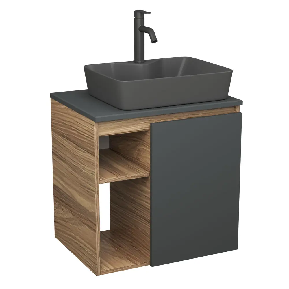 Фото Тумба Bauedge Bau Dream Blackwood 60 правая SD4371 графит раковина BAU Cerama 48x37 темно-серая матовая смеситель Hotel Dream Black черный Фото Тумба Bauedge Bau Dream Blackwood 60 правая SD4371 графит раковина BAU Cerama 48x37 темно-серая матовая смеситель Hotel Dream Black черный