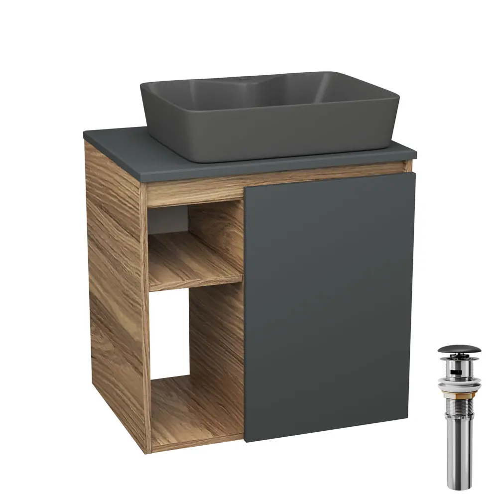 Фото Тумба Bauedge Bau Dream Blackwood 60 правая SD4374, графит, раковина Cerama 48x37 темно-серая матовая, выпуск клик клак черный Фото Тумба Bauedge Bau Dream Blackwood 60 правая SD4374, графит, раковина Cerama 48x37 темно-серая матовая, выпуск клик клак черный
