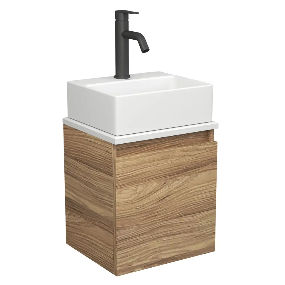 Фото Тумба Bauedge Bau Dream Blackwood 35 SD4399 с ящиком, раковина BAU Cerama Mini 33x28, белая, смеситель Hotel Dream Black, нерж. сталь, черный Фото Тумба Bauedge Bau Dream Blackwood 35 SD4399 с ящиком, раковина BAU Cerama Mini 33x28, белая, смеситель Hotel Dream Black, нерж. сталь, черный