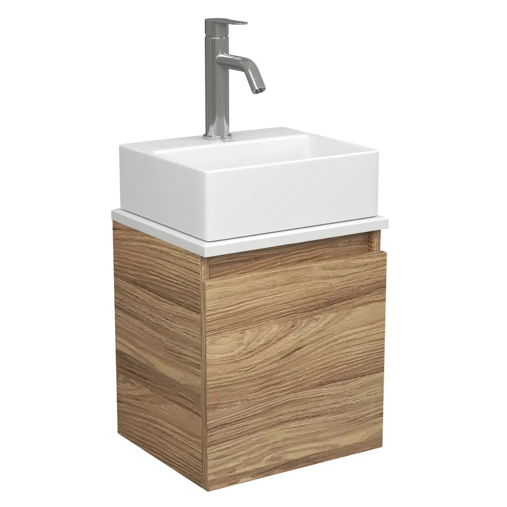 Фото Тумба Bauedge Bau Dream Blackwood 35 SD4398 с ящиком, раковина Cerama Mini 33x28, белая, смеситель Hotel Dream, нерж. сталь Фото Тумба Bauedge Bau Dream Blackwood 35 SD4398 с ящиком, раковина Cerama Mini 33x28, белая, смеситель Hotel Dream, нерж. сталь