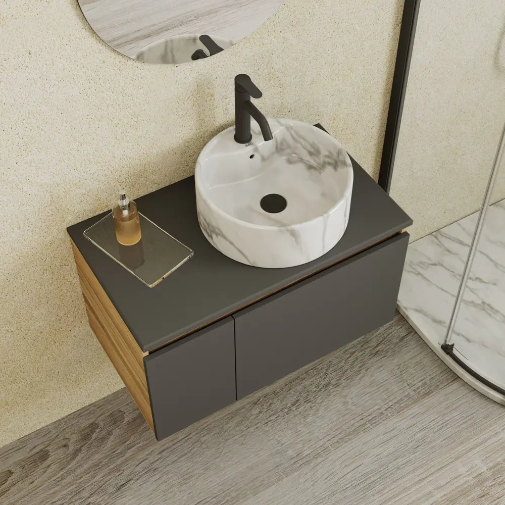 Фото 2 Комплект: тумба подвесная Bauedge Bau Dream Blackwood BD3078 графит 80 1 ящик раковина круглая накладная BAU Element D41 мрамор смеситель Hotel Dream Фото 2 Комплект: тумба подвесная Bauedge Bau Dream Blackwood BD3078 графит 80 1 ящик раковина круглая накладная BAU Element D41 мрамор смеситель Hotel Dream