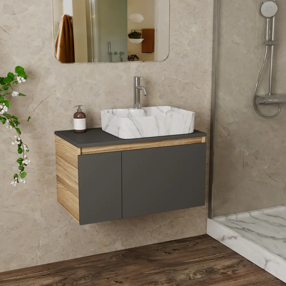Фото 2 Комплект: тумба подвесная под раковину Bauedge Bau Dream Blackwood графит 80 1 ящик раковина BAU Cerama 48x37 мрамор смеситель Hotel Dream Фото 2 Комплект: тумба подвесная под раковину Bauedge Bau Dream Blackwood графит 80 1 ящик раковина BAU Cerama 48x37 мрамор смеситель Hotel Dream
