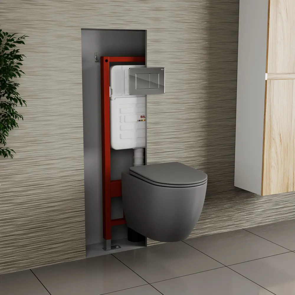 Фото 2 Комплект инсталляции Bauedge Bau Ideal E458103-BL0001-DG-E00105, унитаз безободковый Dream темно-серый матовый клавиша Light нержавеющая сталь Фото 2 Комплект инсталляции Bauedge Bau Ideal E458103-BL0001-DG-E00105, унитаз безободковый Dream темно-серый матовый клавиша Light нержавеющая сталь