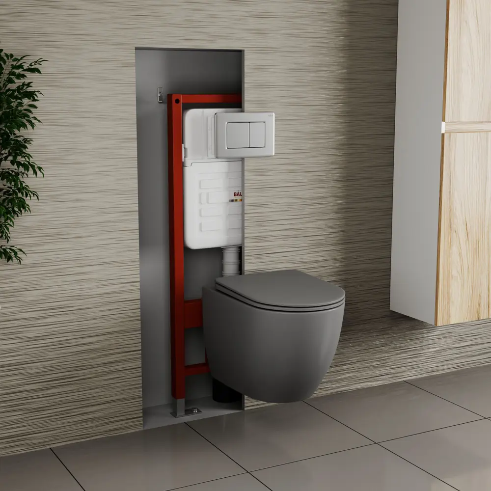 Фото 2 Комплект инсталляции Bauedge Bau Ideal E458103-BL0001-DG-E00107, унитаз безободковый Dream темно-серый матовый клавиша Light нержавеющая сталь Фото 2 Комплект инсталляции Bauedge Bau Ideal E458103-BL0001-DG-E00107, унитаз безободковый Dream темно-серый матовый клавиша Light нержавеющая сталь