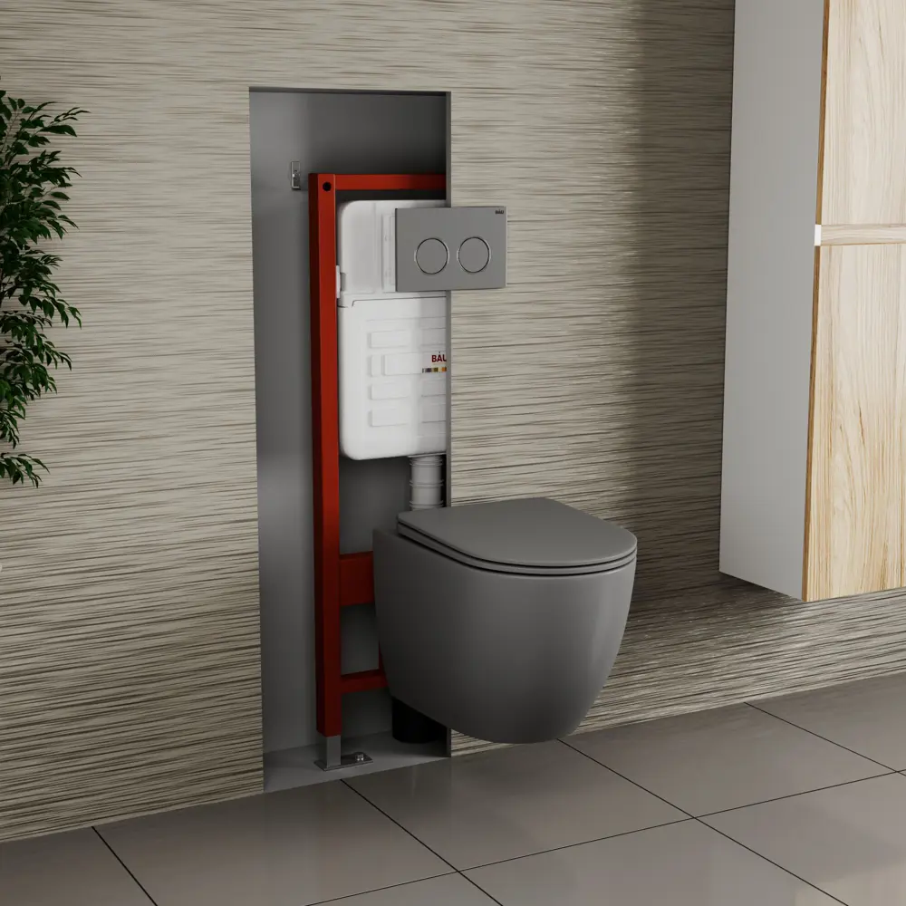 Фото 2 Комплект инсталляции Bauedge Bau Ideal E458103-BL0001-DG-E00114, унитаз безободковый Dream 49.5x36 темно-серый матовый клавиша Round Gun gray Фото 2 Комплект инсталляции Bauedge Bau Ideal E458103-BL0001-DG-E00114, унитаз безободковый Dream 49.5x36 темно-серый матовый клавиша Round Gun gray