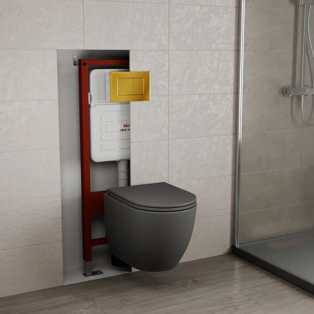 Фото 2 Комплект инсталляции Bauedge Bau Ideal E458103-BL0001-HQ2-DG-E00108, с унитазом безободковым Dream торнадо Hurricane-2 темно-серый матовый, золото Фото 2 Комплект инсталляции Bauedge Bau Ideal E458103-BL0001-HQ2-DG-E00108, с унитазом безободковым Dream торнадо Hurricane-2 темно-серый матовый, золото