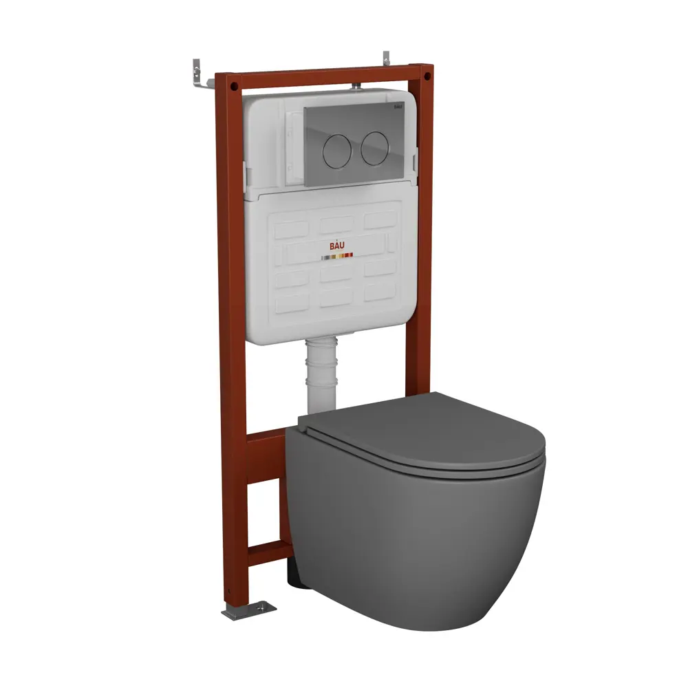 Фото Комплект инсталляции Bauedge Bau Ideal E458103-BL0001-HQ2-DG-E00113, с унитазом безободковым Dream торнадо Hurricane-2 темно-серый матовый, хром Фото Комплект инсталляции Bauedge Bau Ideal E458103-BL0001-HQ2-DG-E00113, с унитазом безободковым Dream торнадо Hurricane-2 темно-серый матовый, хром