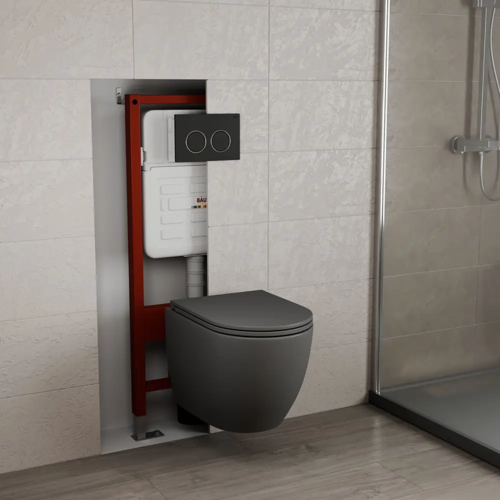 Фото 2 Комплект инсталляции Bauedge Bau Ideal E458103-BL0001-HQ2-DG-E00115, с унитазом безободковым Dream торнадо Hurricane-2 темно-серый матовый, черная Фото 2 Комплект инсталляции Bauedge Bau Ideal E458103-BL0001-HQ2-DG-E00115, с унитазом безободковым Dream торнадо Hurricane-2 темно-серый матовый, черная