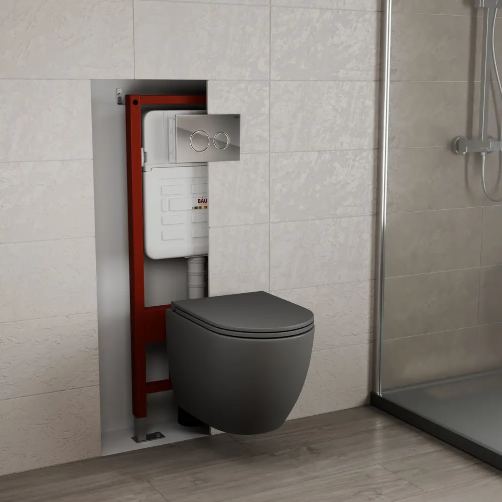 Фото 2 Комплект инсталляции Bauedge Bau Ideal E458103-BL0001-HQ2-DG-E00117, с унитазом безободковым Dream торнадо Hurricane-2 темно-серый матовый хром Фото 2 Комплект инсталляции Bauedge Bau Ideal E458103-BL0001-HQ2-DG-E00117, с унитазом безободковым Dream торнадо Hurricane-2 темно-серый матовый хром