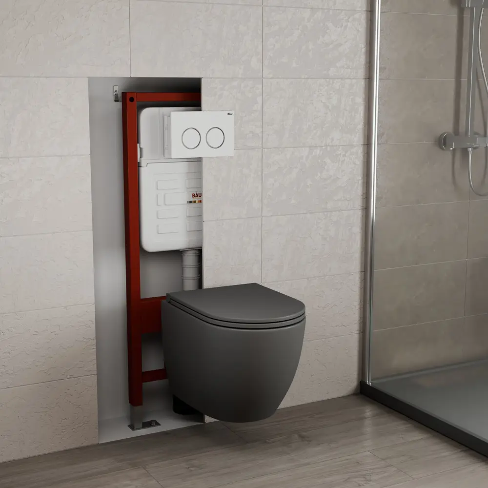 Фото 2 Комплект инсталляции Bauedge Bau Ideal E458103-BL0001-HQ2-DG-E00116, унитаз безободковый Dream торнадо Hurricane-2 темно-серый матовый белый/хром Фото 2 Комплект инсталляции Bauedge Bau Ideal E458103-BL0001-HQ2-DG-E00116, унитаз безободковый Dream торнадо Hurricane-2 темно-серый матовый белый/хром