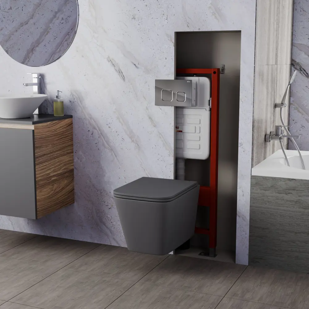 Фото 2 Комплект инсталляции Bauedge Bau Ideal E458103-BS0001-HQ2-DG-E00101, с унитазом безободковым Stil Hurricane-2 темно-серый клавиша Strike, хром Фото 2 Комплект инсталляции Bauedge Bau Ideal E458103-BS0001-HQ2-DG-E00101, с унитазом безободковым Stil Hurricane-2 темно-серый клавиша Strike, хром