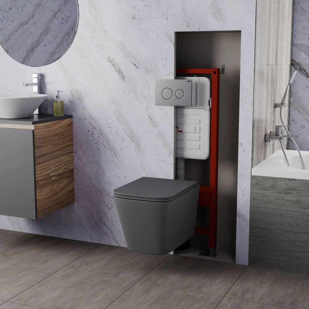 Фото 2 Комплект инсталляции Bauedge Bau Ideal E458103-BS0001-HQ2-DG-E00118 с унитазом безоб. Stil Hurricane 2 серый, сиденье микролифт клавиша Wheel Фото 2 Комплект инсталляции Bauedge Bau Ideal E458103-BS0001-HQ2-DG-E00118 с унитазом безоб. Stil Hurricane 2 серый, сиденье микролифт клавиша Wheel