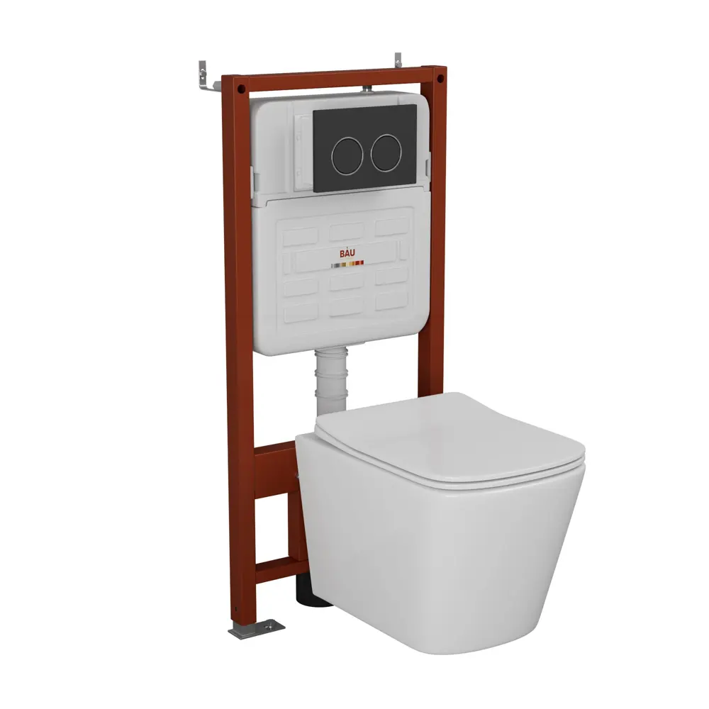 Фото Комплект инсталляции Bauedge Bau Ideal E458103-BS0002-E00115, с унитазом безободковым Stil 51x35 клавиша Round, черная матовая Фото Комплект инсталляции Bauedge Bau Ideal E458103-BS0002-E00115, с унитазом безободковым Stil 51x35 клавиша Round, черная матовая