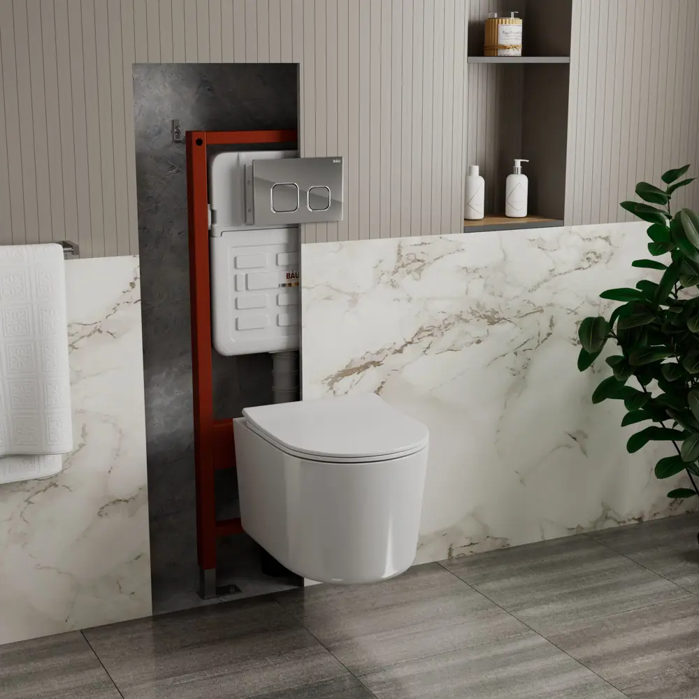 Фото 2 Комплект инсталляции Bauedge Bau Ideal E458103-NM0003-PRO-E00101, с унитазом безободковым Hotel Pro клавиша Strike, хром Фото 2 Комплект инсталляции Bauedge Bau Ideal E458103-NM0003-PRO-E00101, с унитазом безободковым Hotel Pro клавиша Strike, хром