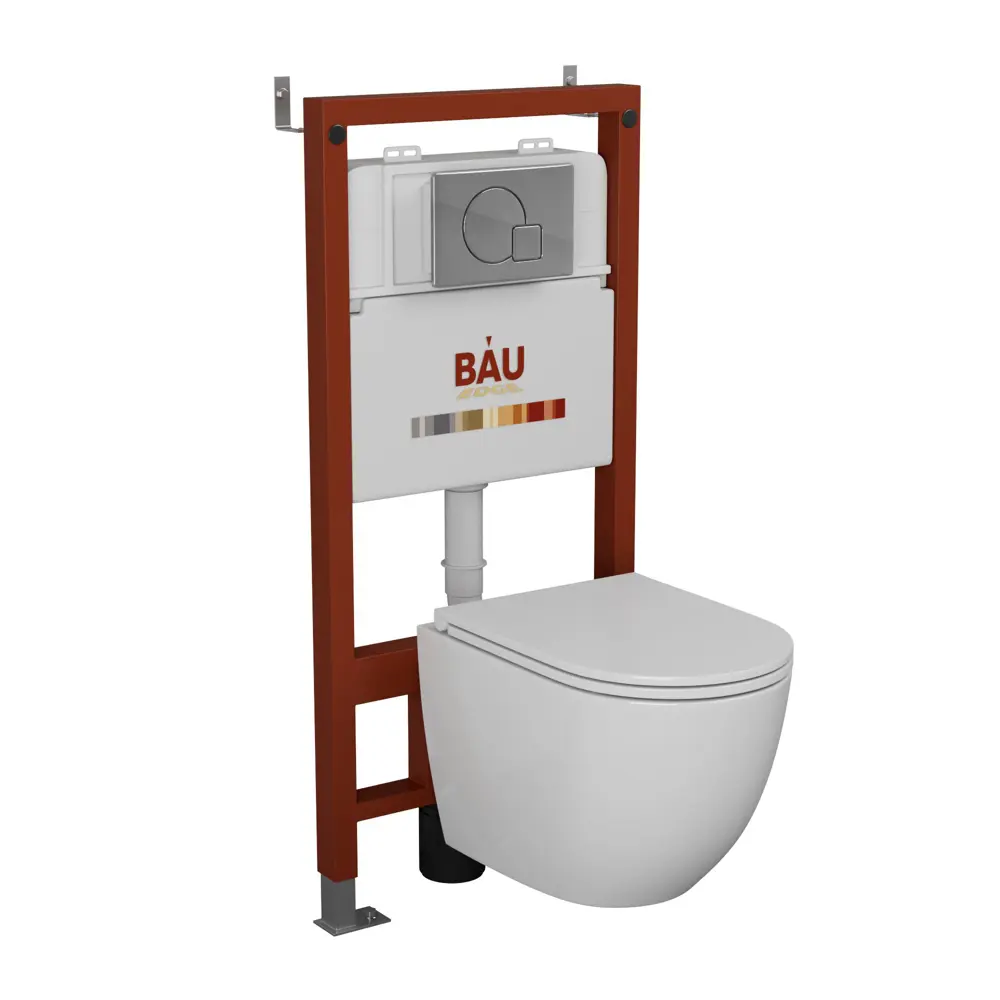 Фото Комплект BAU 6 в 1: инсталляция PRO унитаз подвесной безободковый торнадо Bau Dream 52x36 Hurricane-2 быстросъемное сиденье, клавиша Omega хром