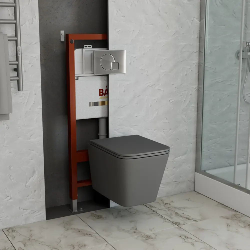 Фото 2 Комплект инсталляции Bauedge Bau Pro Q111300-BS0001-HQ2-DG-01.02.10 безободковым Bau Stil торнадо Hurricane-2, сиденье микролифт клавиша Omega хром