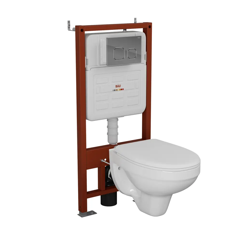 Фото Комплект инсталляции Bauedge Bau Ideal E458103-30745-E00101, с унитазом безободковым Rio Luxe 52x35 клавиша Strike, хром Фото Комплект инсталляции Bauedge Bau Ideal E458103-30745-E00101, с унитазом безободковым Rio Luxe 52x35 клавиша Strike, хром