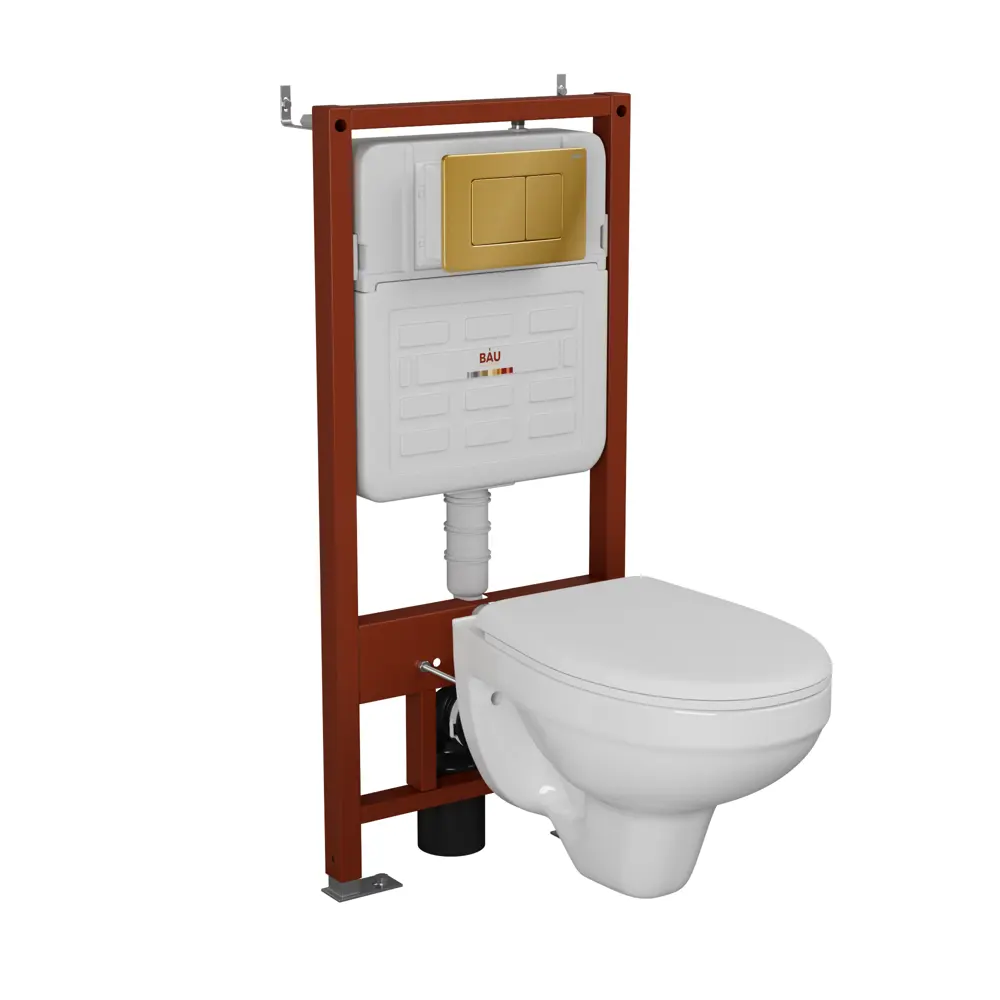 Фото Комплект инсталляции Bauedge Bau Ideal E458103-30745-E00108, с унитазом безободковым Rio Luxe 52x35 клавиша Light антивандальная, золото Фото Комплект инсталляции Bauedge Bau Ideal E458103-30745-E00108, с унитазом безободковым Rio Luxe 52x35 клавиша Light антивандальная, золото