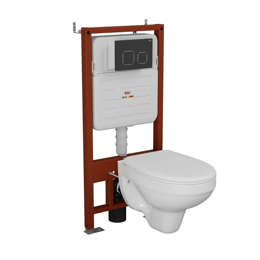 Фото Комплект инсталляции Bauedge Bau Ideal E458103-30745-E00103, с унитазом безободковым Rio Luxe 52x35 клавиша Strike, черная матовая Фото Комплект инсталляции Bauedge Bau Ideal E458103-30745-E00103, с унитазом безободковым Rio Luxe 52x35 клавиша Strike, черная матовая