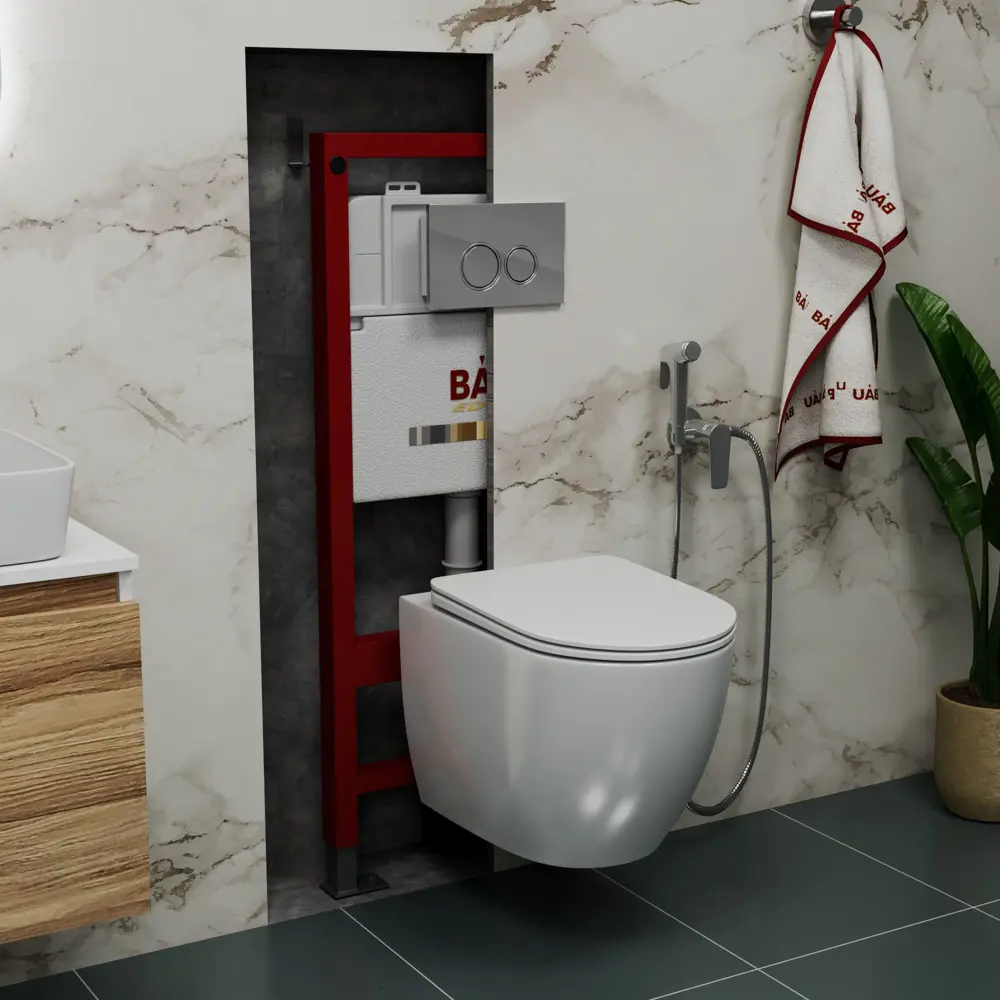 Фото 2 Комплект инсталляции Bauedge Bau Pro Q111300-BL0001-01.02.19, с унитазом безободковым Dream тонкое клавиша BASIC хром Фото 2 Комплект инсталляции Bauedge Bau Pro Q111300-BL0001-01.02.19, с унитазом безободковым Dream тонкое клавиша BASIC хром