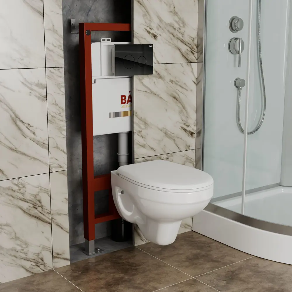 Фото 2 Комплект инсталляции Bauedge Bau Pro Q111300-30745-Q00011, с унитазом Rio Luxe 52x35 клавиша из стекла черная Фото 2 Комплект инсталляции Bauedge Bau Pro Q111300-30745-Q00011, с унитазом Rio Luxe 52x35 клавиша из стекла черная