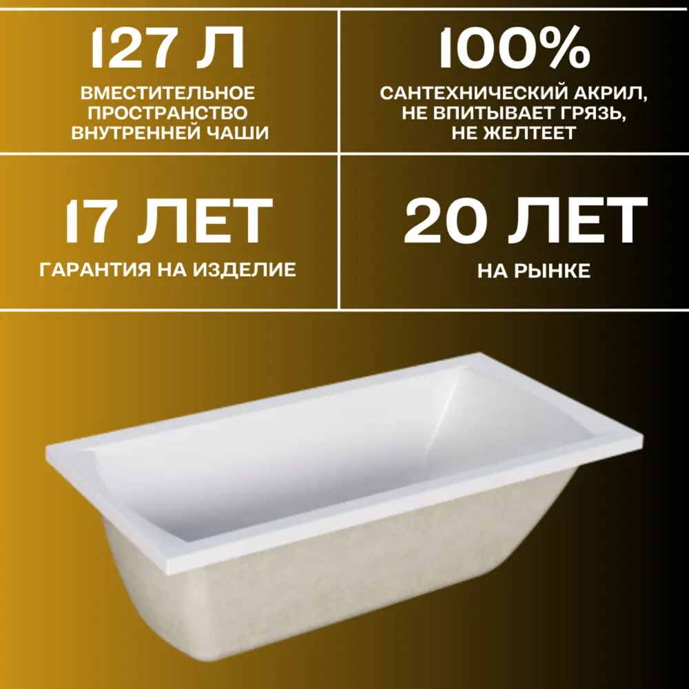 Фото 9 Прямоугольная ванна 1marka Modern 01мод1370кс1 акрил 130x70см