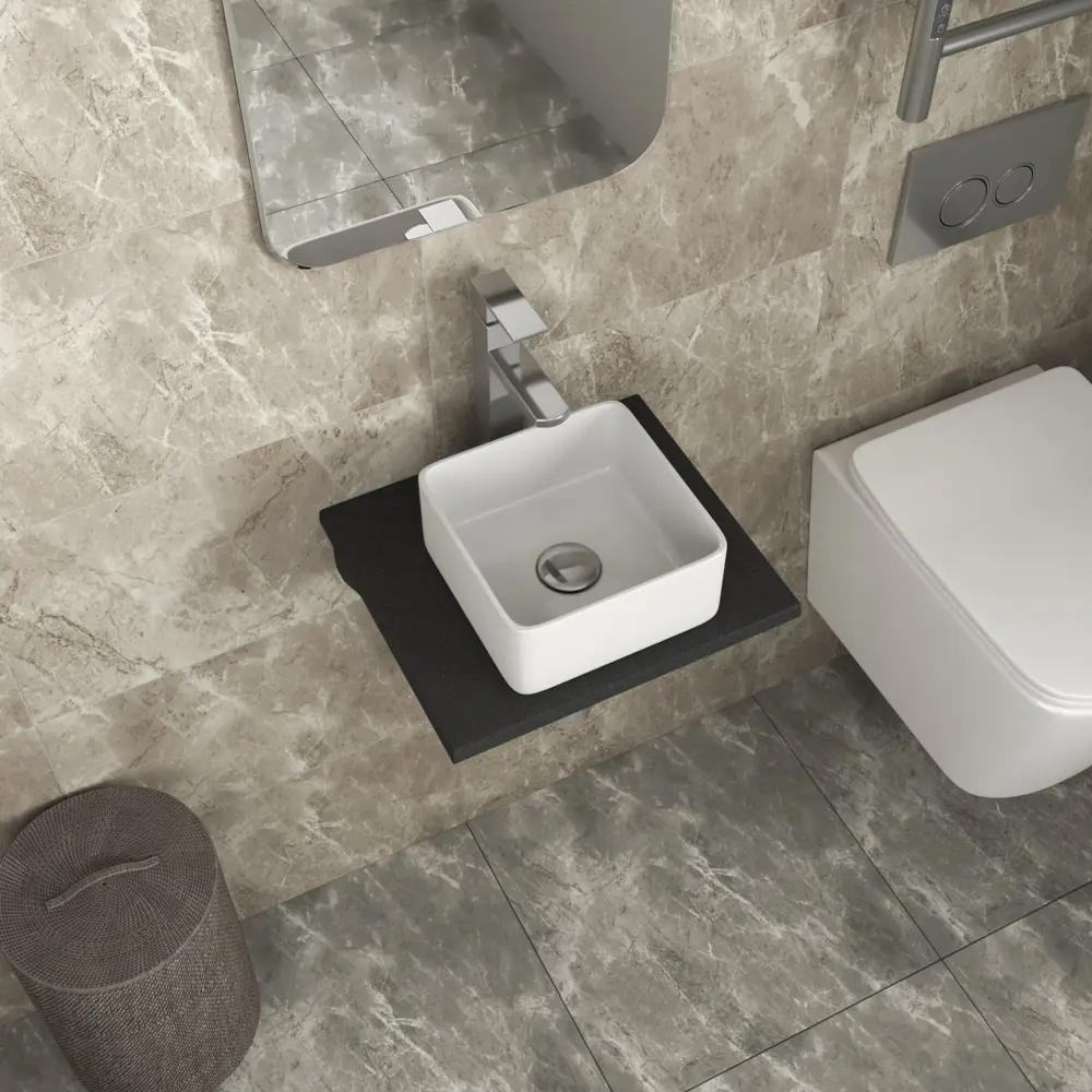 Фото 3 Комплект Bauedge: Столешница кварц 40 см раковина Bau Mini 24x24 смеситель хром Hotel Still выпуск и сифон Bau Dream хром BF1004 Фото 3 Комплект Bauedge: Столешница кварц 40 см раковина Bau Mini 24x24 смеситель хром Hotel Still выпуск и сифон Bau Dream хром BF1004