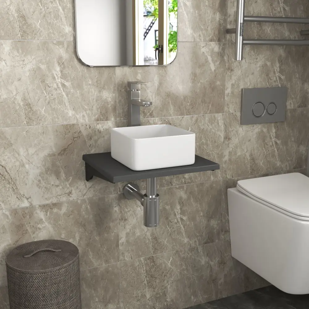 Фото 2 Комплект Bauedge: Столешница кварц 40 см раковина Bau Mini 24x24 смеситель хром Hotel Still выпуск и сифон Bau Dream хром BF1010 Фото 2 Комплект Bauedge: Столешница кварц 40 см раковина Bau Mini 24x24 смеситель хром Hotel Still выпуск и сифон Bau Dream хром BF1010