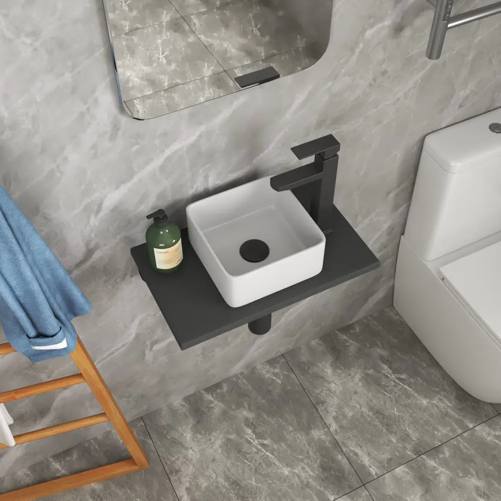 Фото 3 Комплект Bauedge: Столешница кварц 50 см раковина Bau Mini 24x24 смеситель Hotel Black выпуск и сифон Dream BF1058 Фото 3 Комплект Bauedge: Столешница кварц 50 см раковина Bau Mini 24x24 смеситель Hotel Black выпуск и сифон Dream BF1058