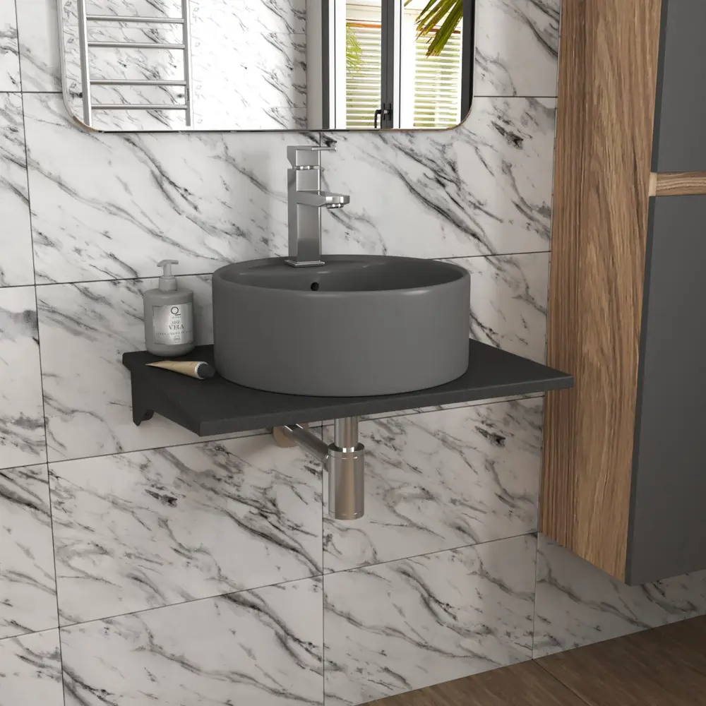 Фото 2 Раковина накладная Bauedge element BF1154 41см цвет темно-серый