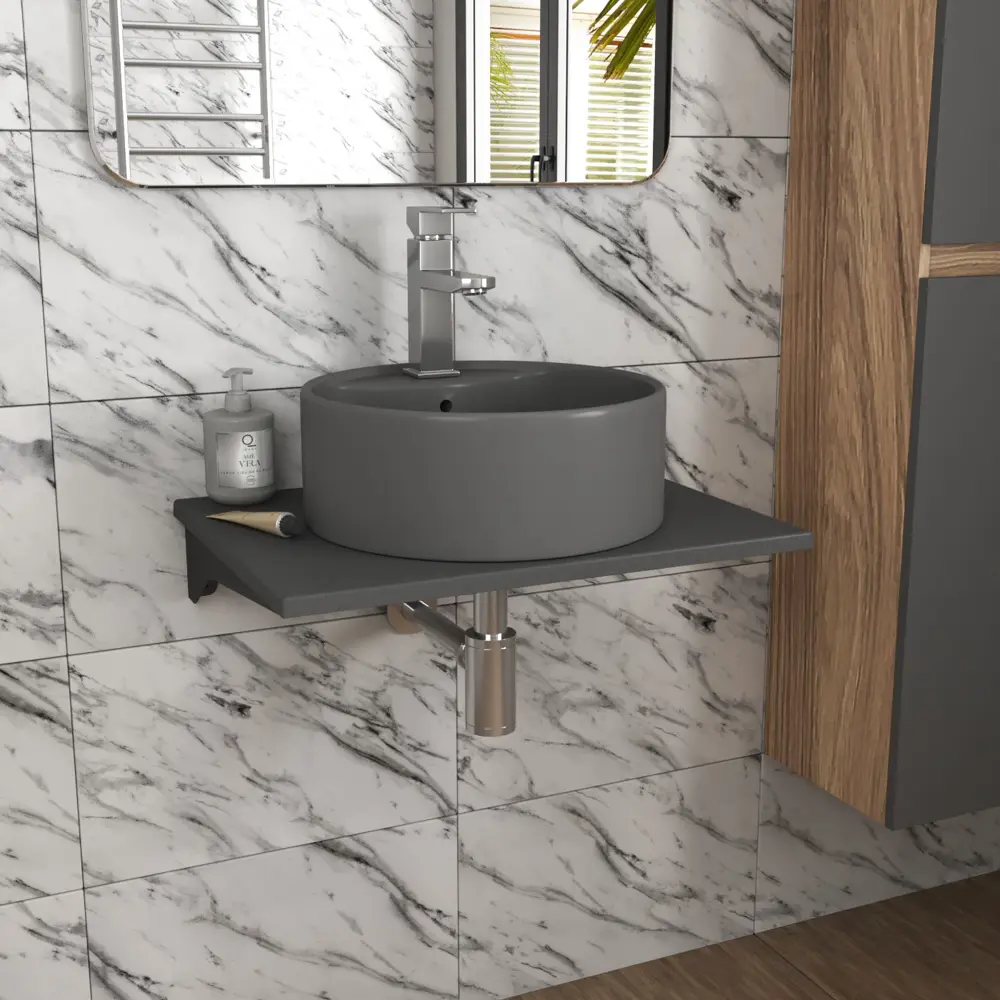 Фото 2 Раковина накладная Bauedge element BF1276 41см цвет темно-серый