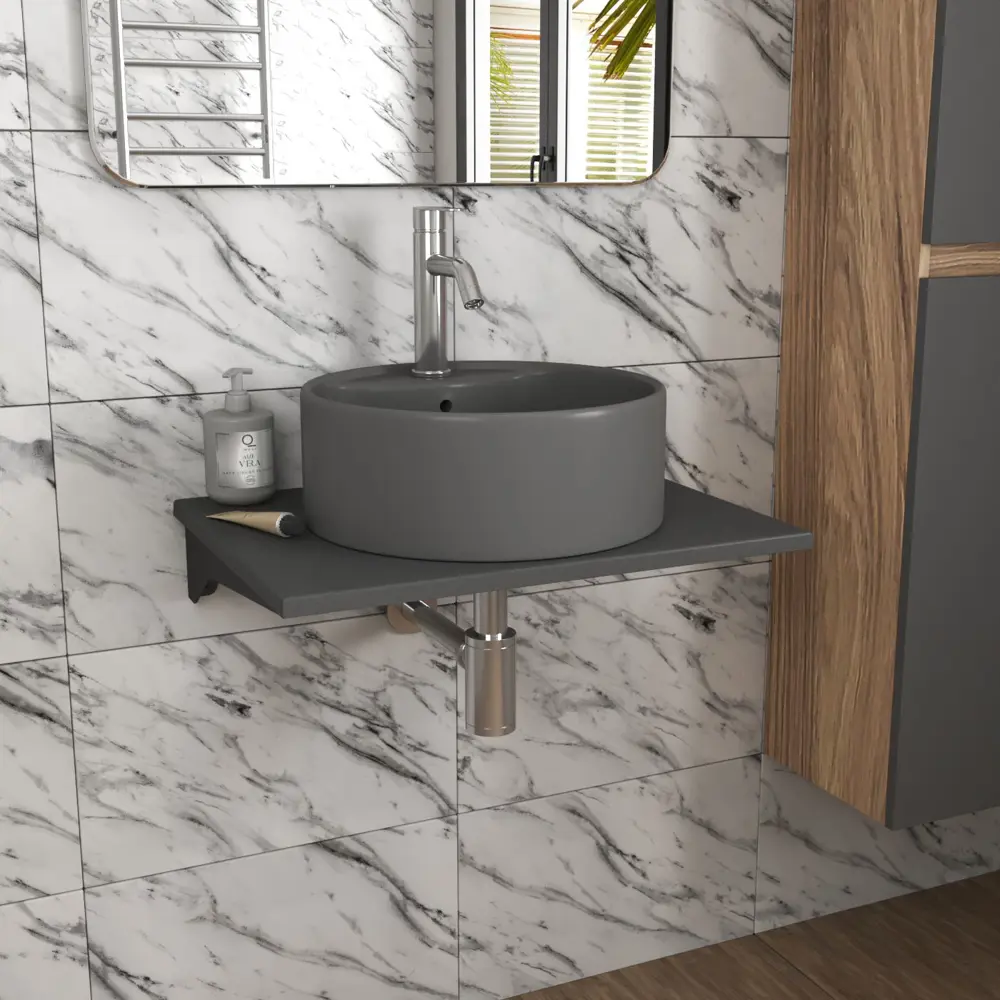 Фото 2 Комплект Bauedge:Столешница кварц 60см раковина Bau Element D41 Темно- Смеситель Dream выпуск и сифон Bau Dream хром BF1273 Фото 2 Комплект Bauedge:Столешница кварц 60см раковина Bau Element D41 Темно- Смеситель Dream выпуск и сифон Bau Dream хром BF1273